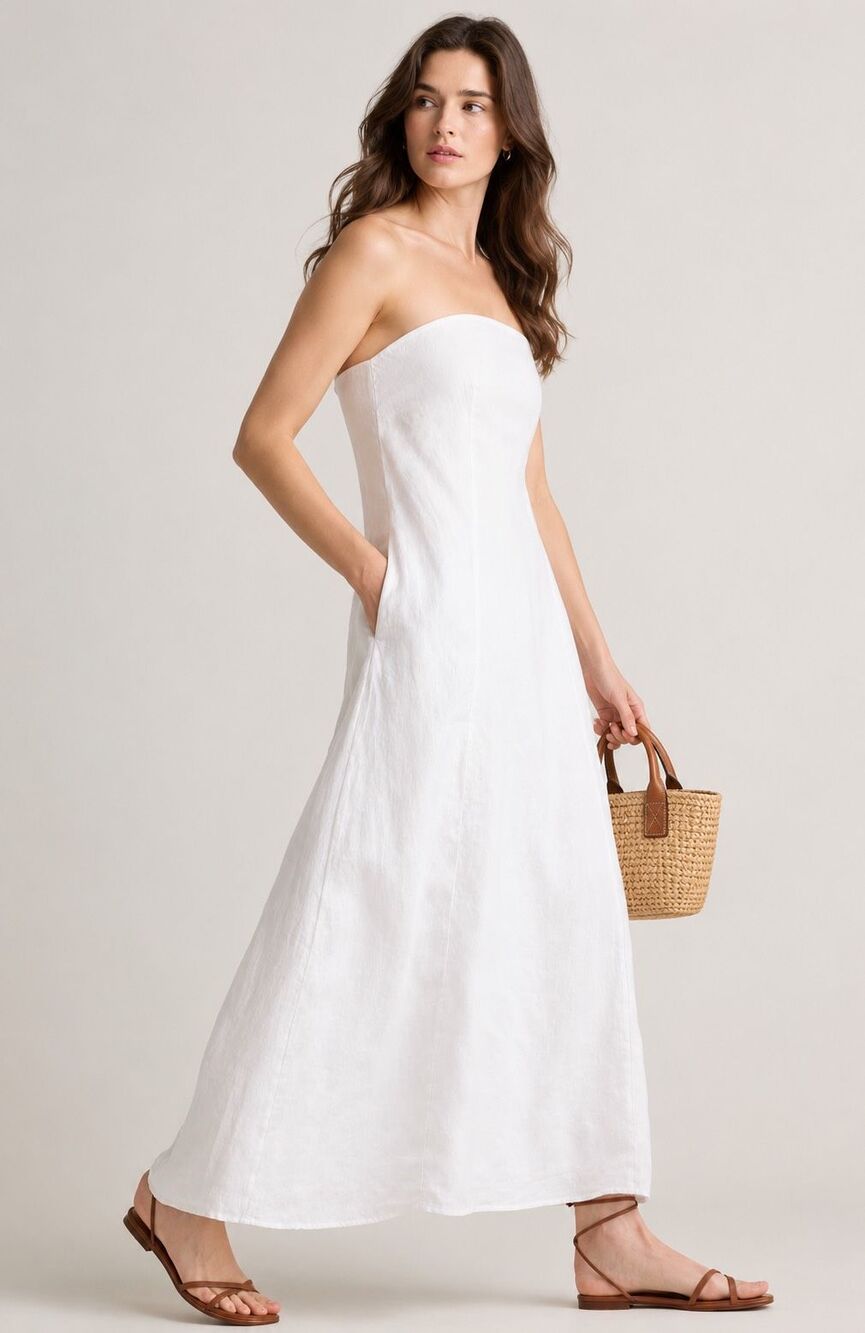 NWOT Quince 100% European Linen Strapless Maxi Dress White, XS $204